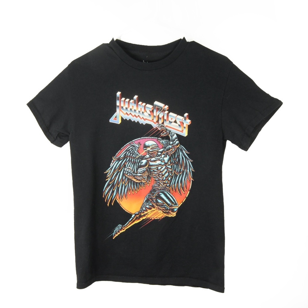 Judas Priest Retro 80s Metal Rock Band Logo Black Short Sleeve Shirt